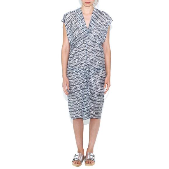 Mirth Corfu Caftan Mini Midi Dress S/M Flower Block Print Beach Resort Vacation - Picture 1 of 9